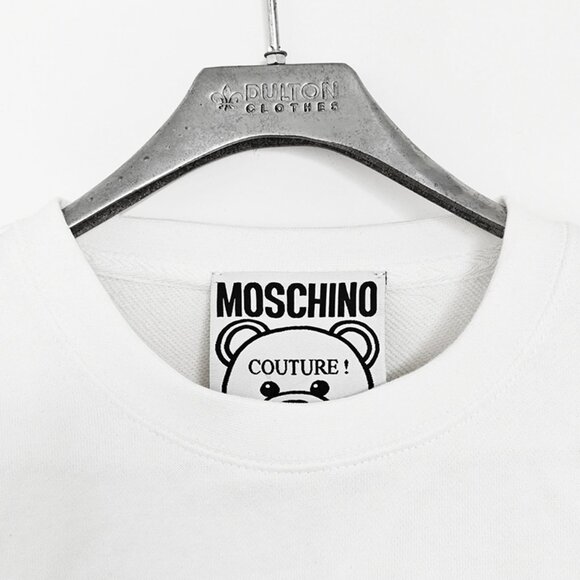 Moschino Teddy Bear Print Terry Crew Neck Sweatshirt in White - Picture 3 of 7